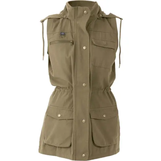Ladies Heritage Sleeveless Utility Jacket Khaki Front
